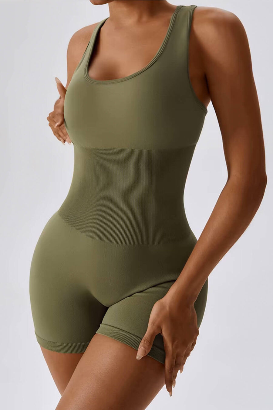 Dikişsiz Tulum Tayt Kısa Bodysuit Yeşil 3