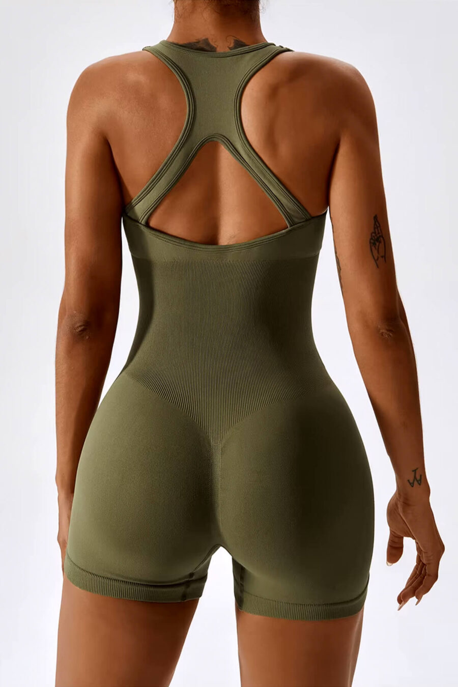 Dikişsiz Tulum Tayt Kısa Bodysuit Yeşil 5